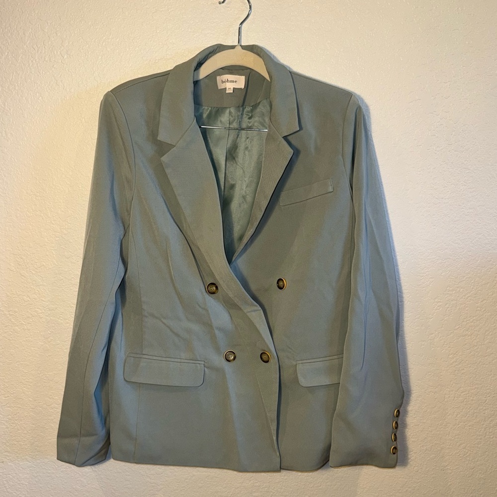 Böhme Light Sage Green Double Breast Blazer with Pockets Fully Lined Size M